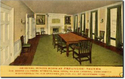 La storica ''dining room'' della Fraunces Tavern dove Wsahington brindò con i suoi ufficiiali.