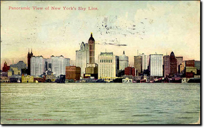 Cartolina panoramica del 1909 con vista della città dal fiume Hudson.