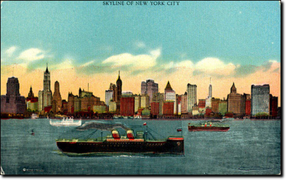 La Skyline di New York City degli Anni 20 vista dalla Governors Island.